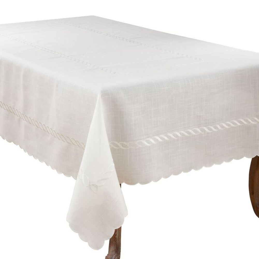 Saro Lifestyle -  Embroidered Braid Design Tablecloth White